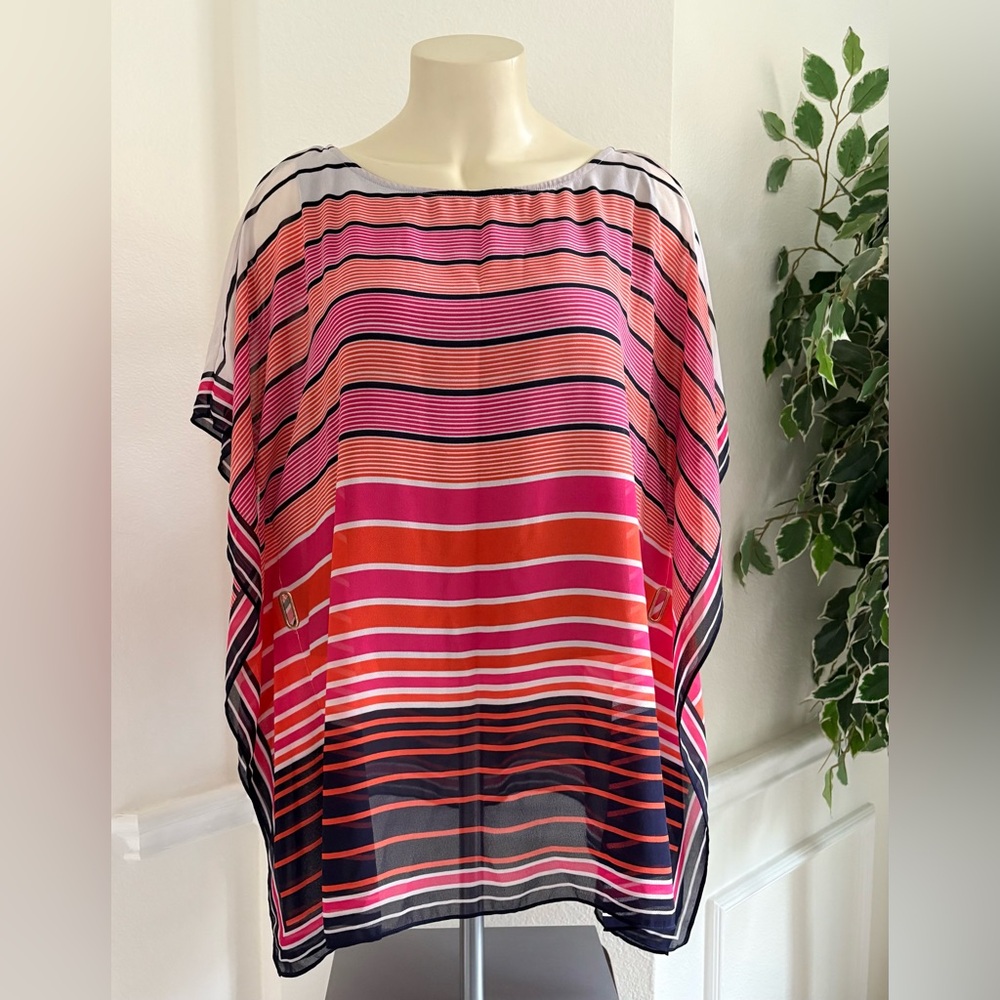 Michael Kors Pink and Red Striped Poncho Style Blouse